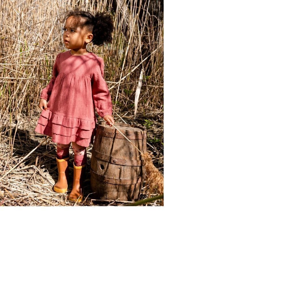 Deux par Deux Muslin Long Sleeve Dress with Frills Plum 12M